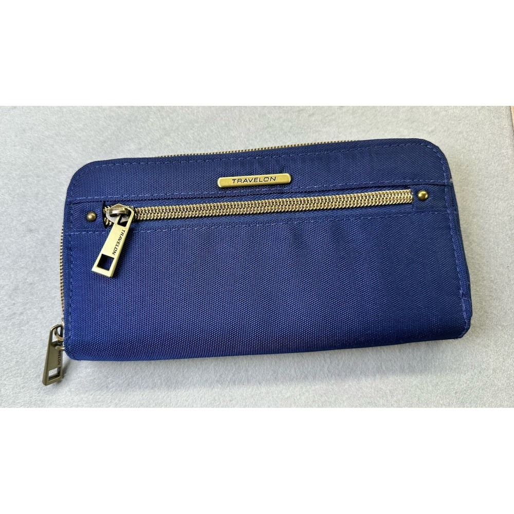 Travelon Dark Blue RFID Zip Around Up Wallet Compartments
